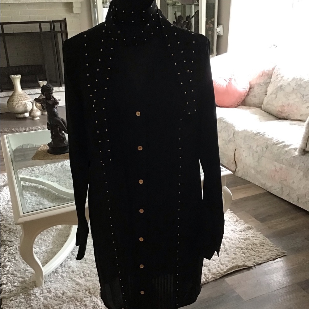 Michael Kors black long sleeve gold studded blouse.